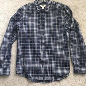 Navy and white plaid dress shirt